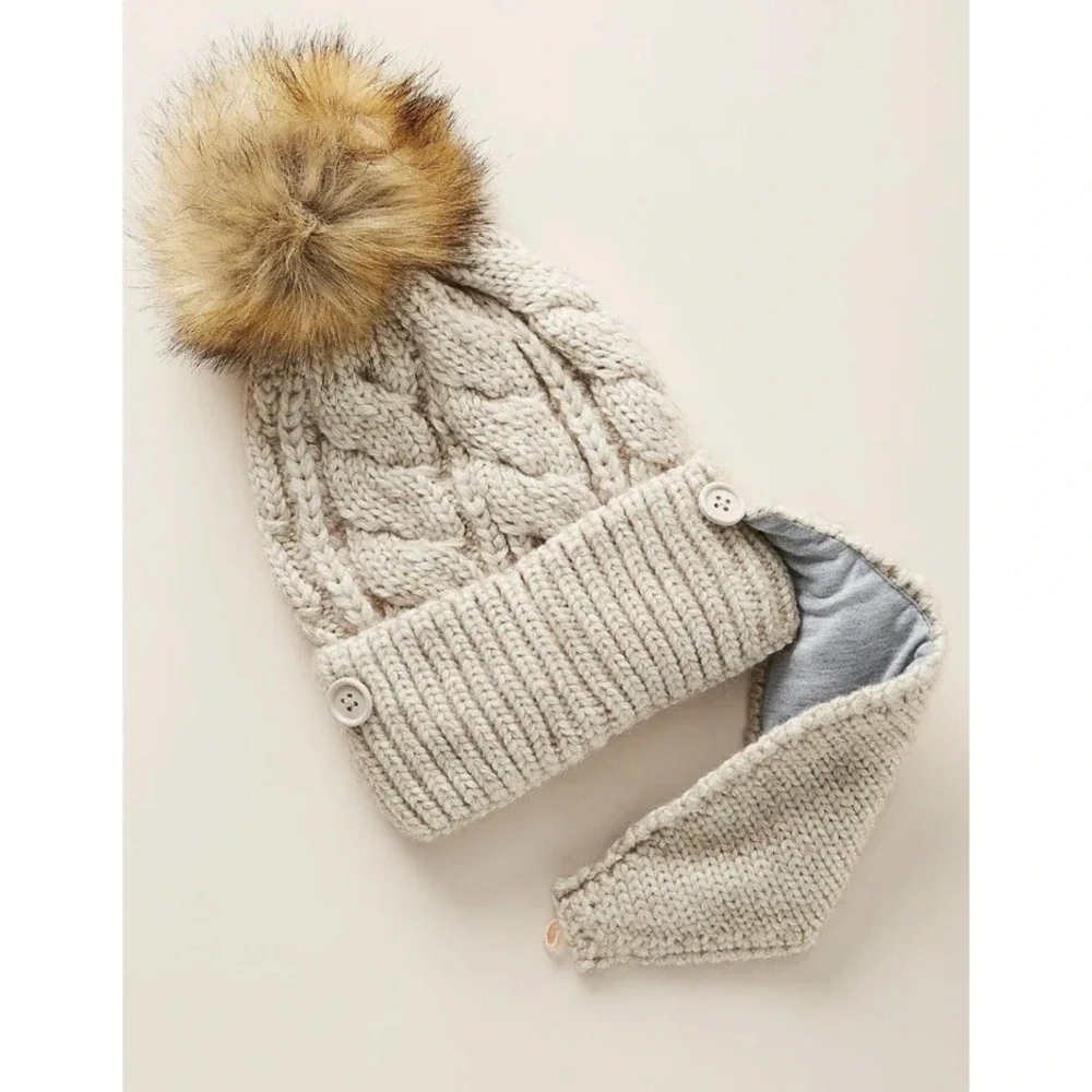 Anthropologie Norah Beanie + Reusable‎ Face Mask Set Beige